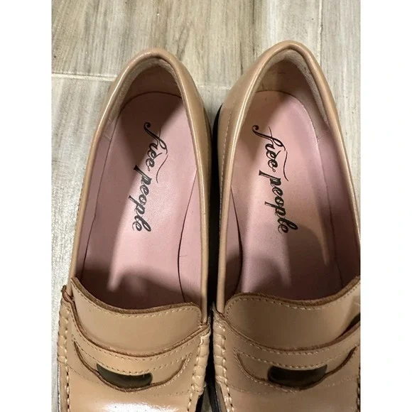 FREE PEOPLE Liv Camel Leather Penny Loafers 6 EUR 36 Heritage Minimalist Preppy - Picture 8 of 16